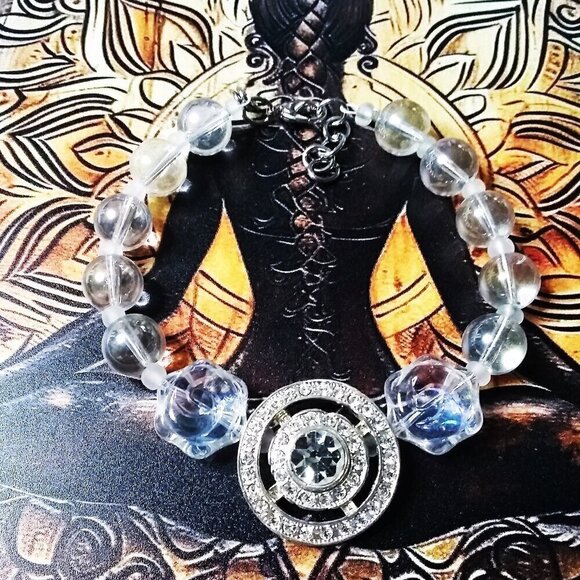 Holiday Statement Bracelet | Sparkling OOAK Glam | Handmade Gift for Large Wrist - Picture 6 of 15